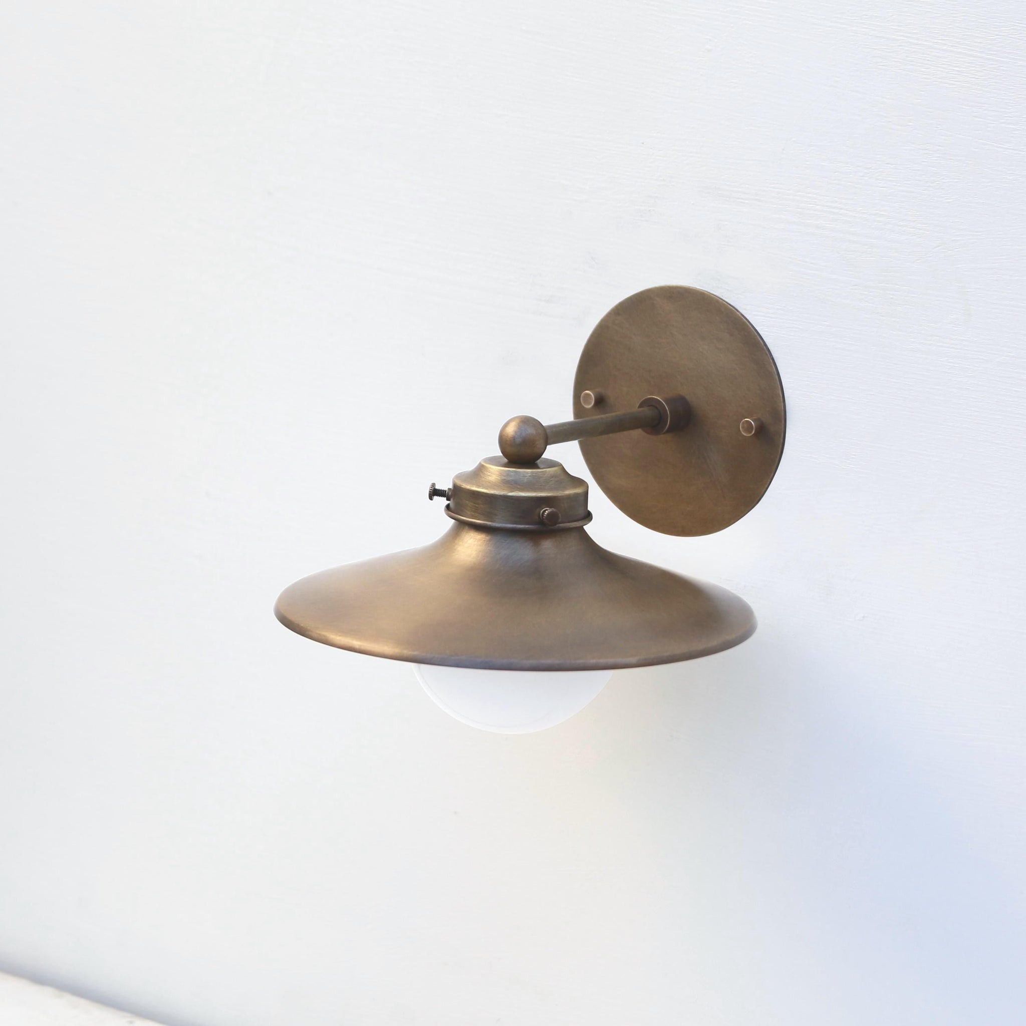 One-Light Brass Cone Wall Sconce with Opal Glass Globe