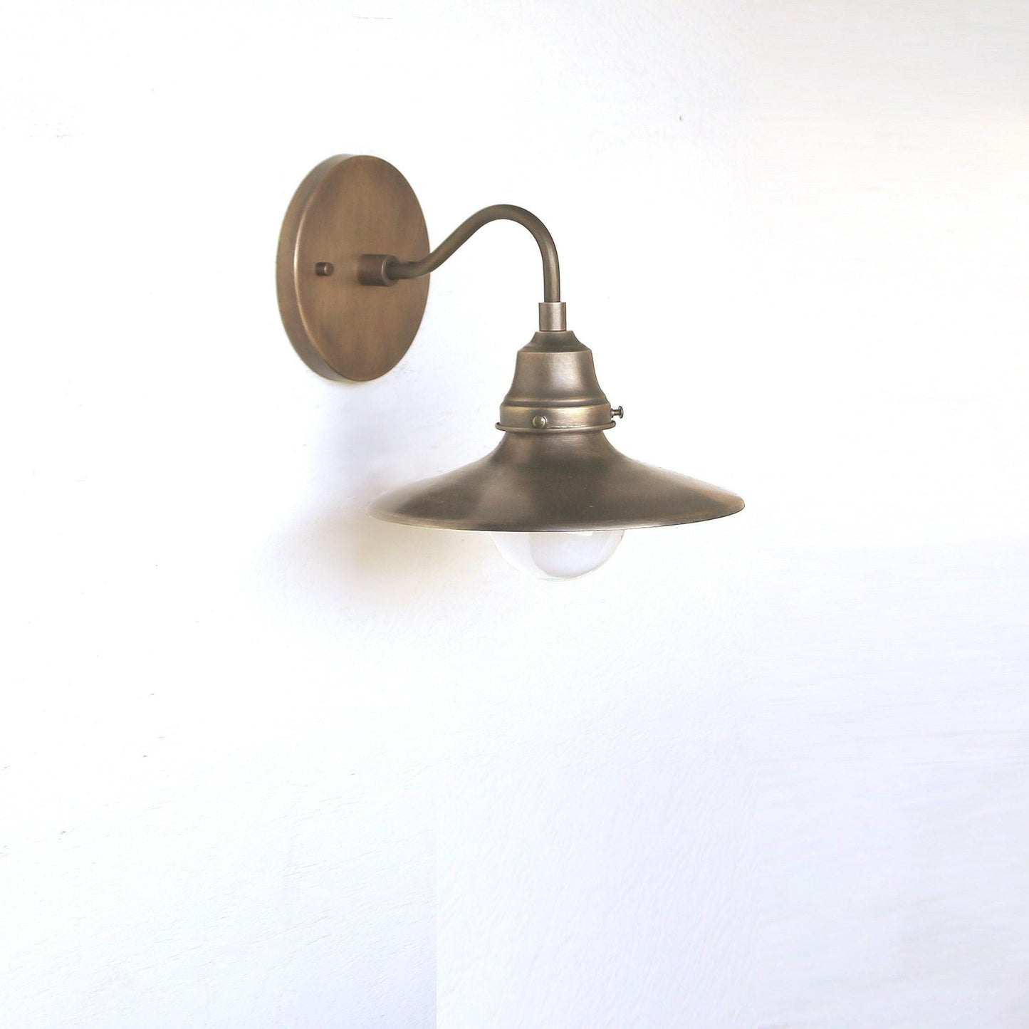 One-Light Brass Coolie Shade Gooseneck Wall Sconce