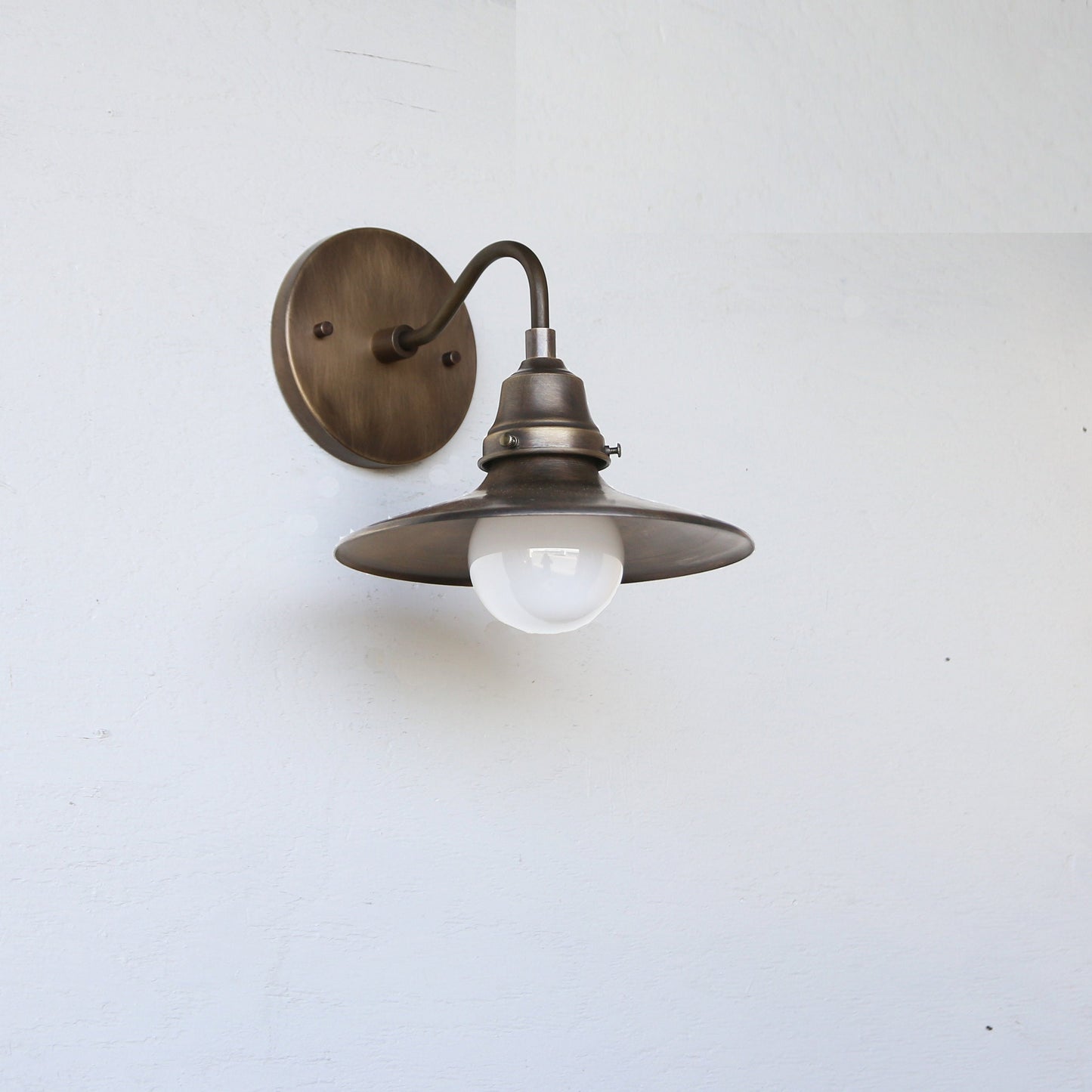 One-Light Brass Coolie Shade Gooseneck Wall Sconce