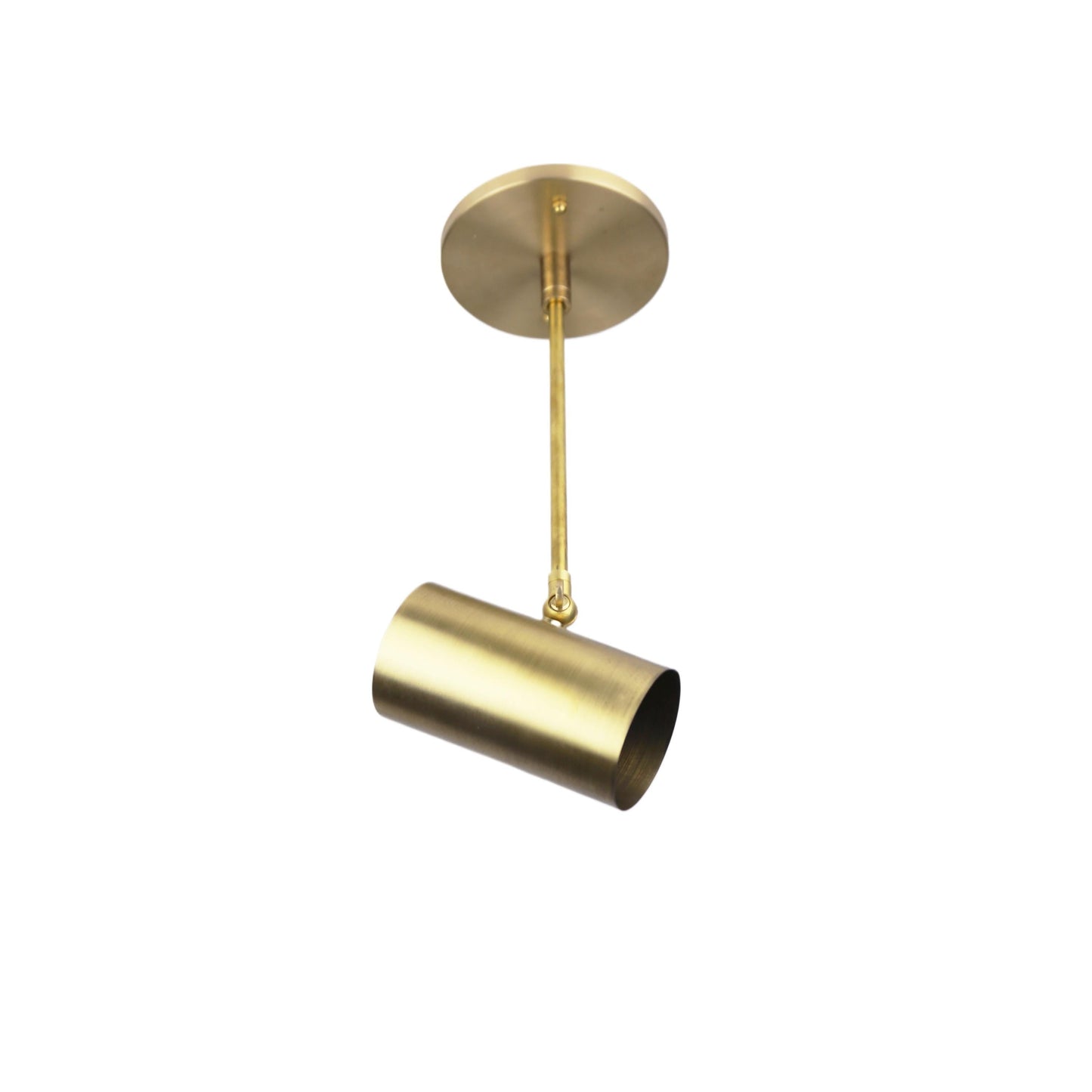 One-Light Brass Cylinder Ceiling Spotlight on Stem