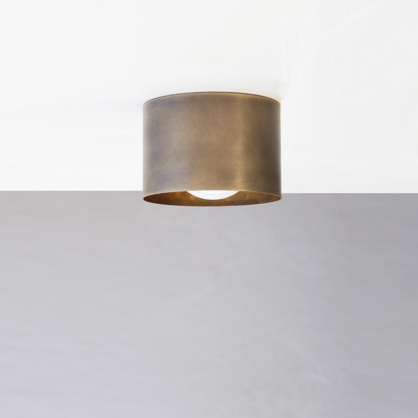 One-Light Brass Cylinder Flush Mount Ceiling Light with Opal Globe