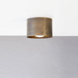 One-Light Brass Cylinder Flush Mount Ceiling Light with Opal Globe