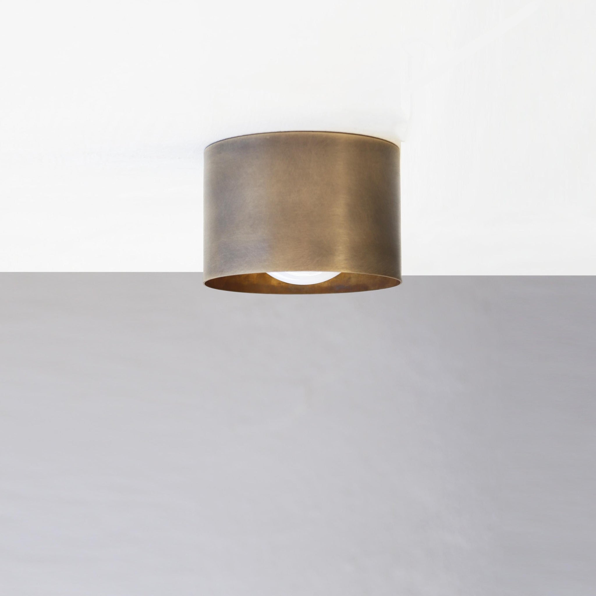 One-Light Brass Cylinder Flush Mount Ceiling Light with Opal Globe
