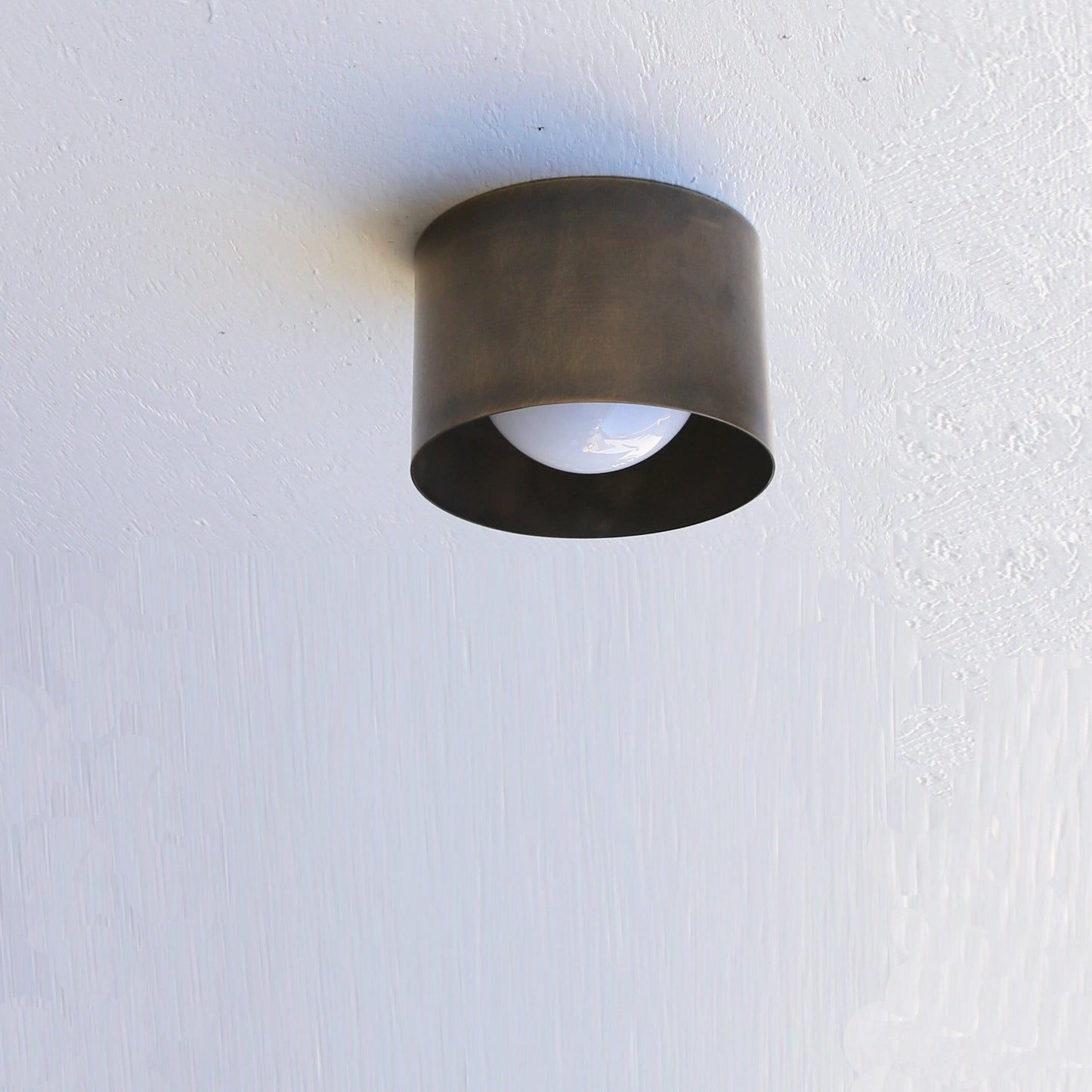 One-Light Brass Cylinder Flush Mount Ceiling Light with Opal Globe