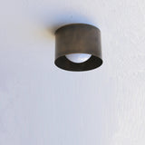 One-Light Brass Cylinder Flush Mount Ceiling Light with Opal Globe