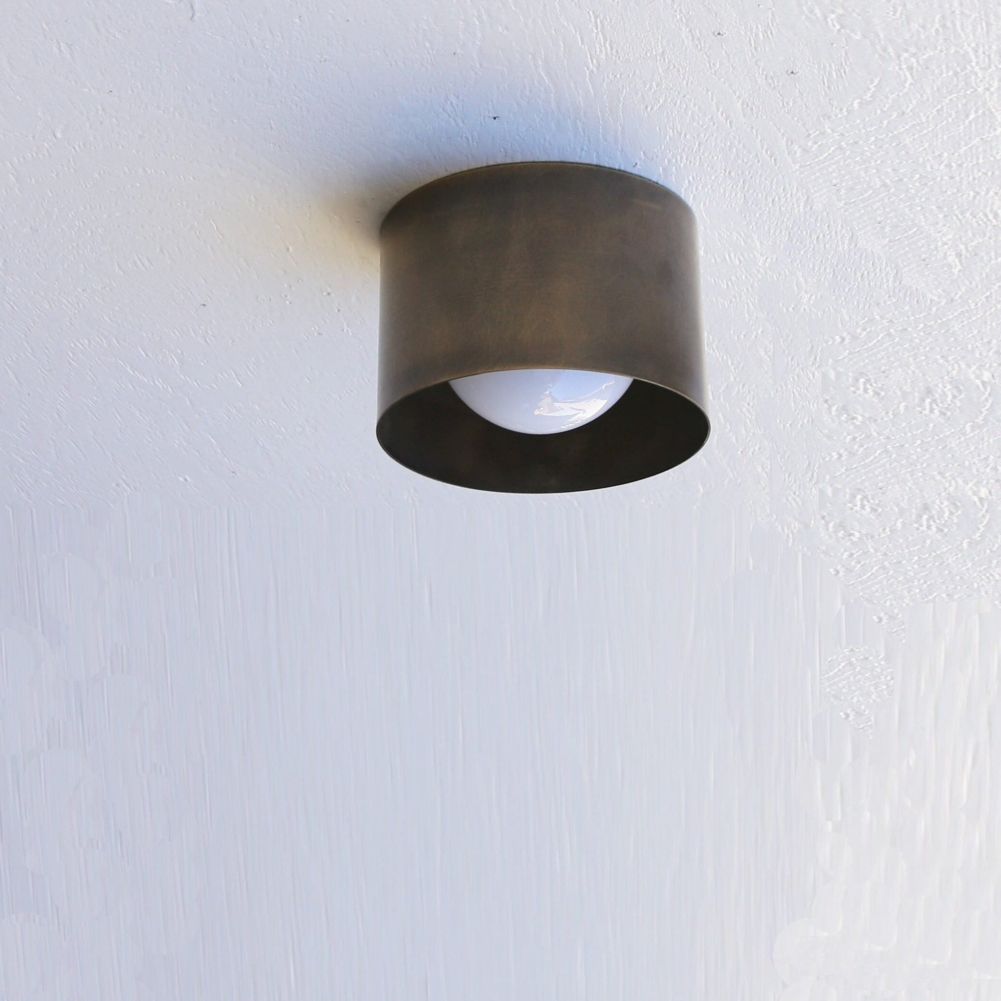 One-Light Brass Cylinder Flush Mount Ceiling Light with Opal Globe