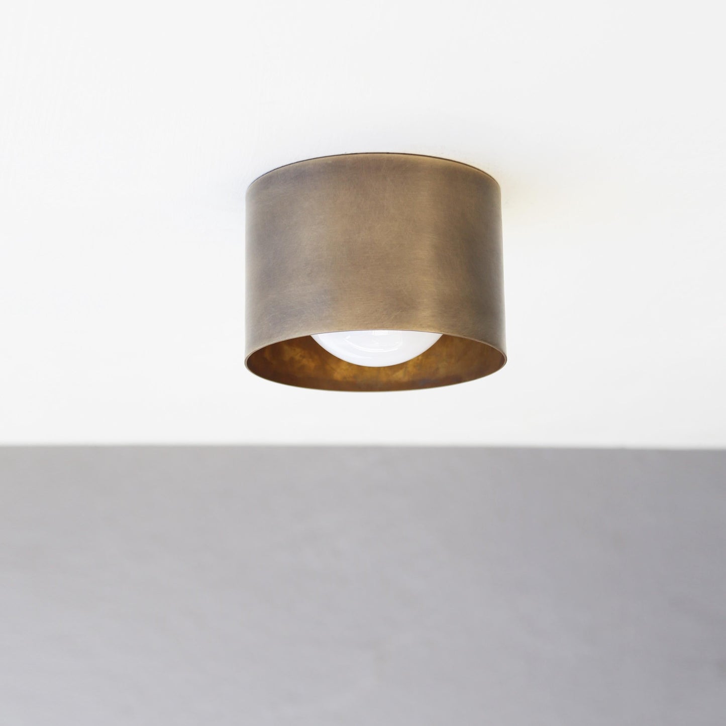 One-Light Brass Cylinder Flush Mount Ceiling Light with Opal Globe