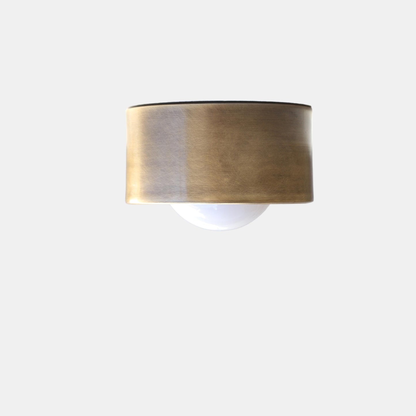 One-Light Brass Cylinder Flush Mount with Opal Glass Globe