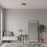 One-Light Brass Cylinder Flush Mount with Opal Glass Globe