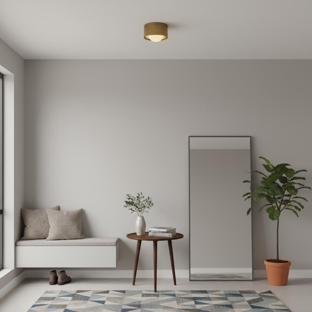 One-Light Brass Cylinder Flush Mount with Opal Glass Globe