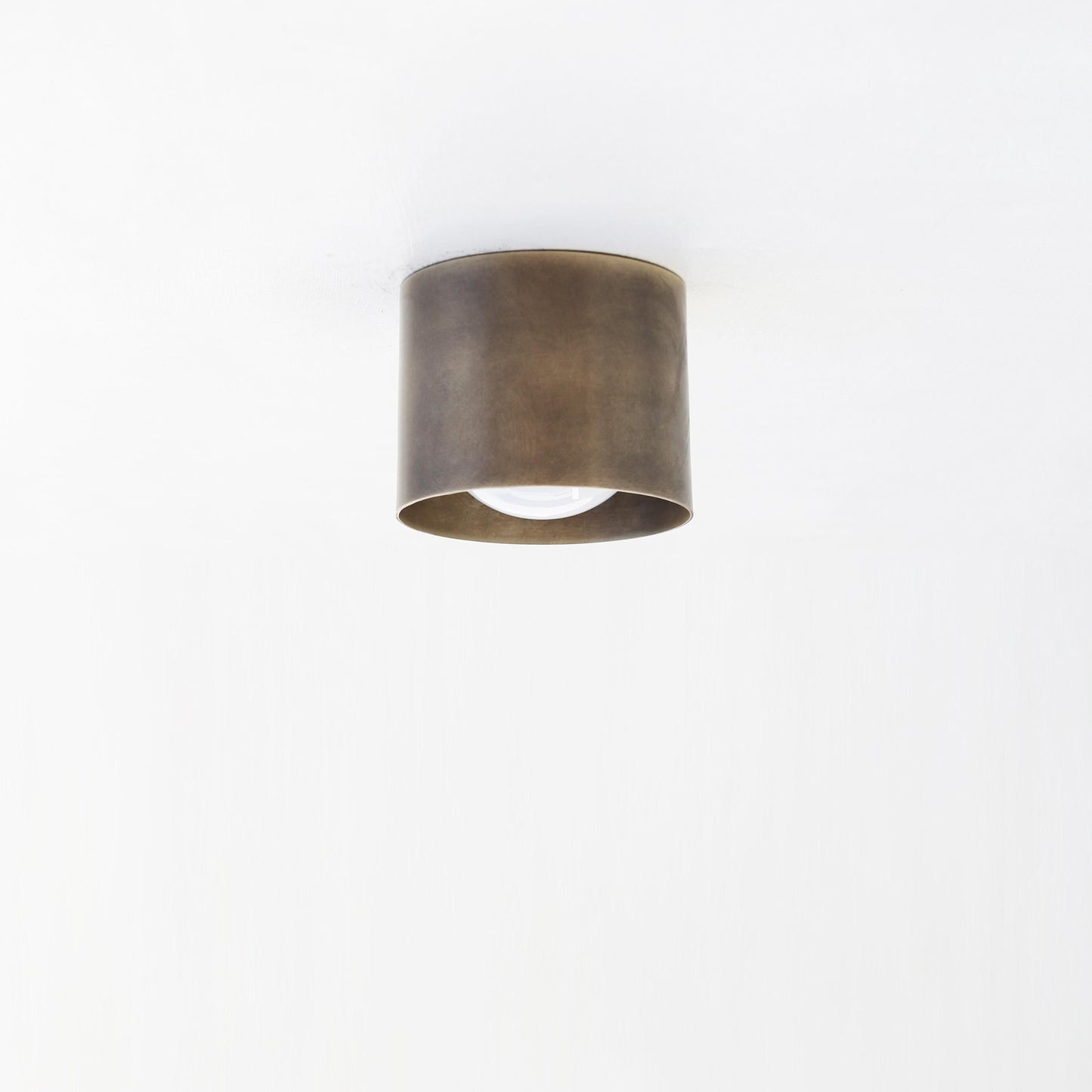 One-Light Brass Cylinder Flush Mount with Opal Globe