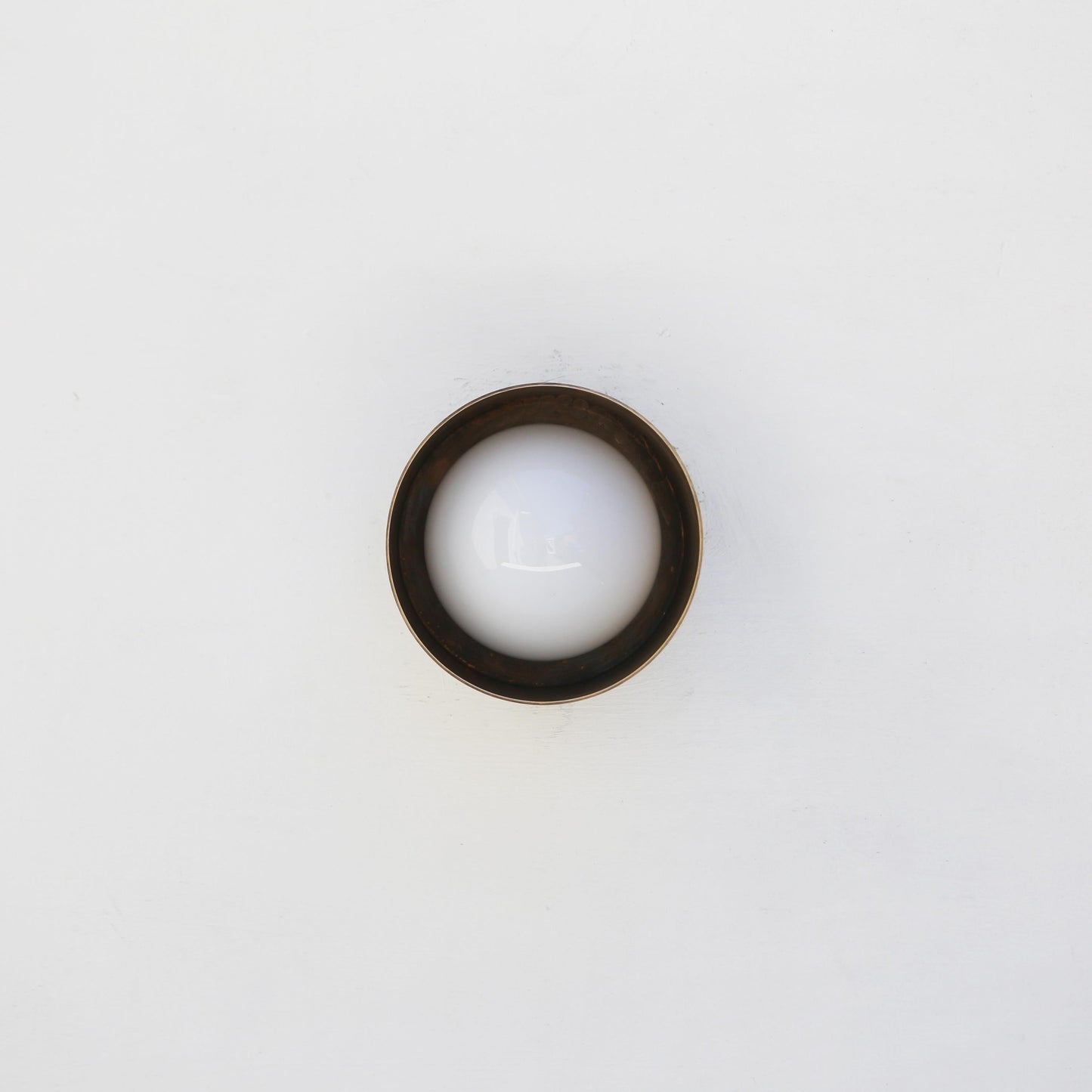 One-Light Brass Cylinder Flush Mount with Opal Globe