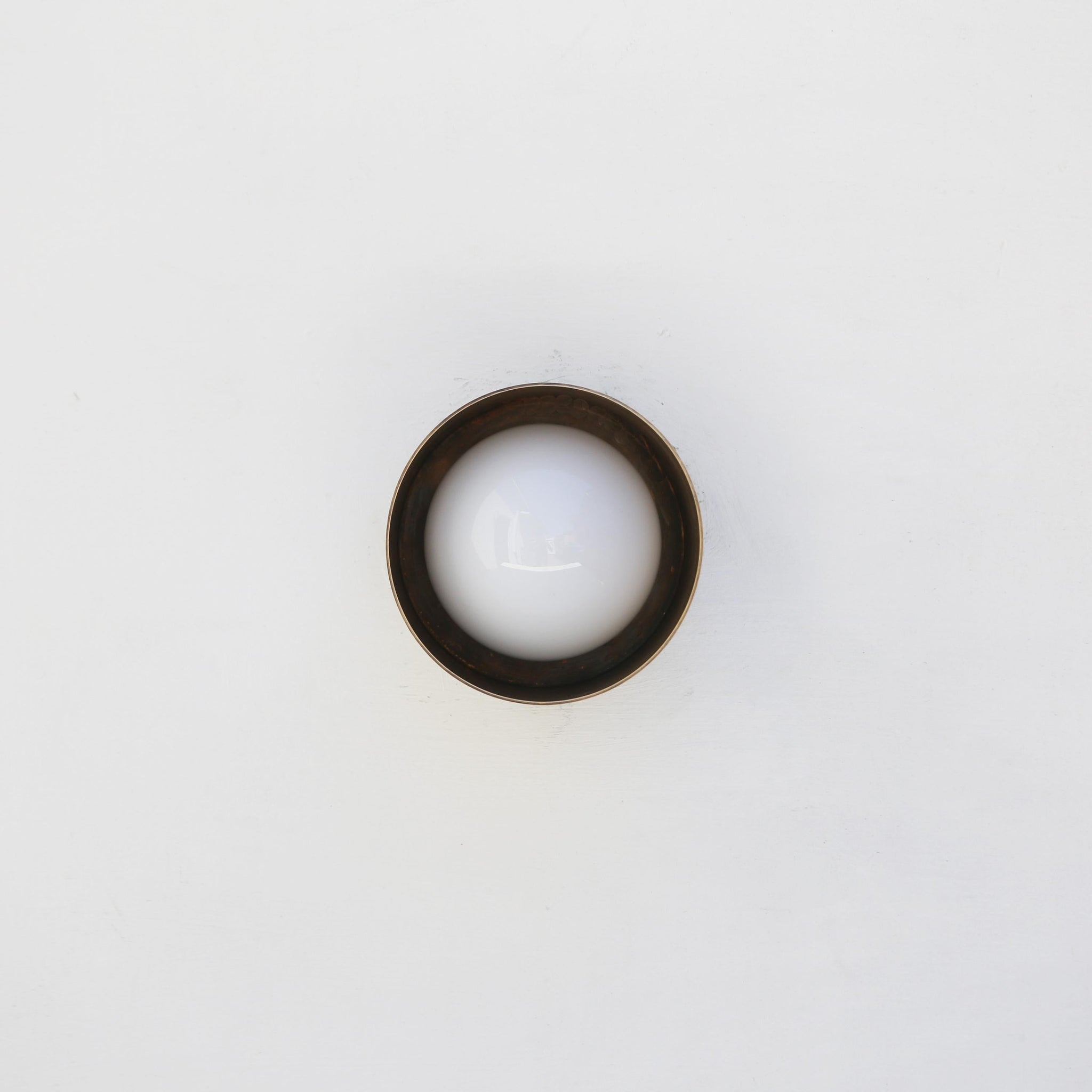 One-Light Brass Cylinder Flush Mount with Opal Globe