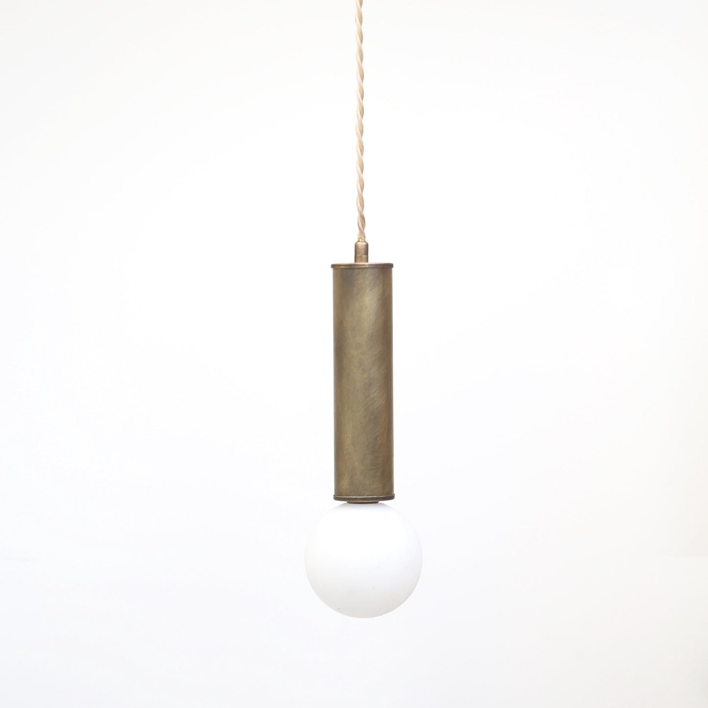 One-Light Brass Cylinder Pendant with Opal Globe