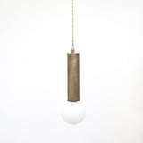 One-Light Brass Cylinder Pendant with Opal Globe
