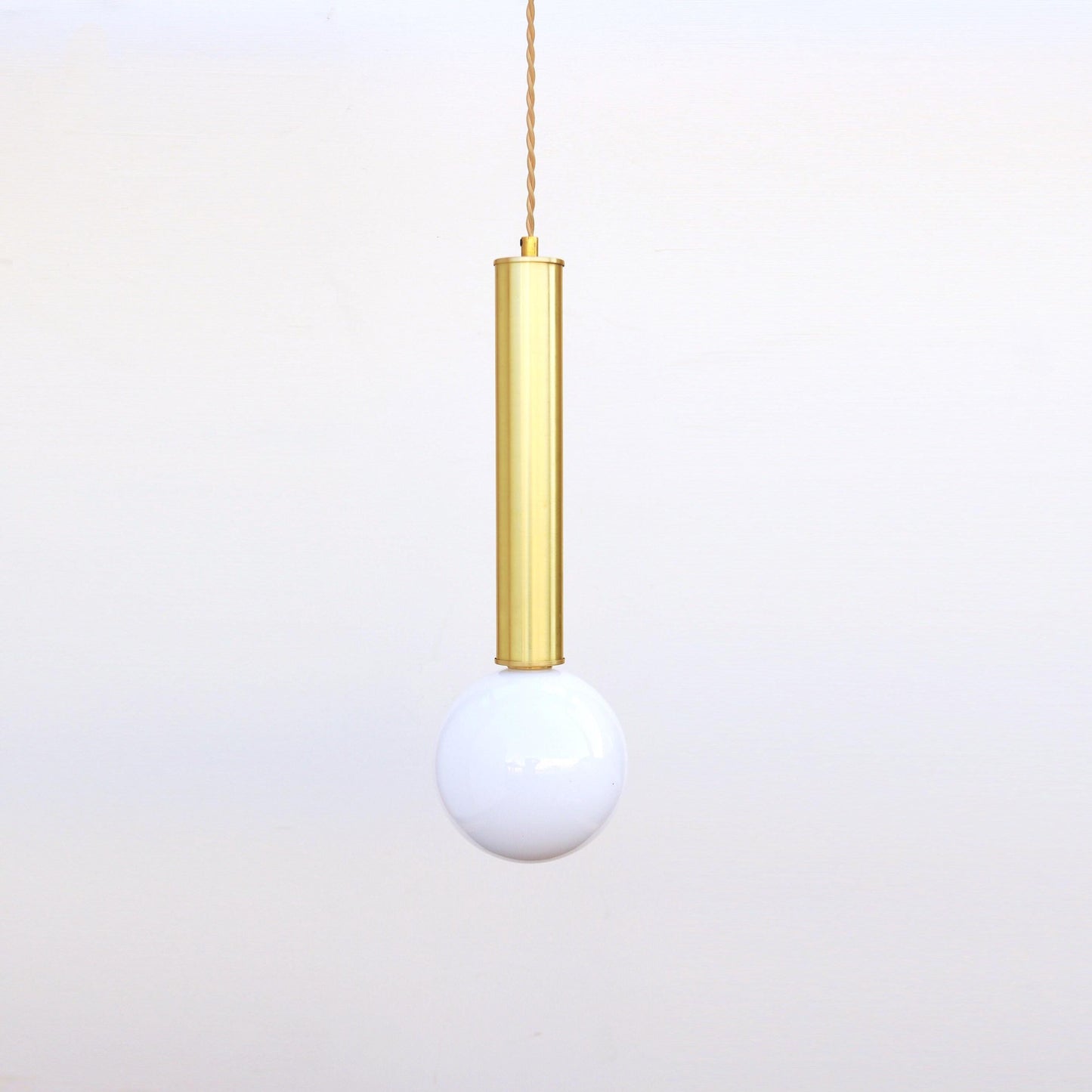 One-Light Brass Cylinder Pendant with Opal Globe
