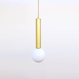 One-Light Brass Cylinder Pendant with Opal Globe