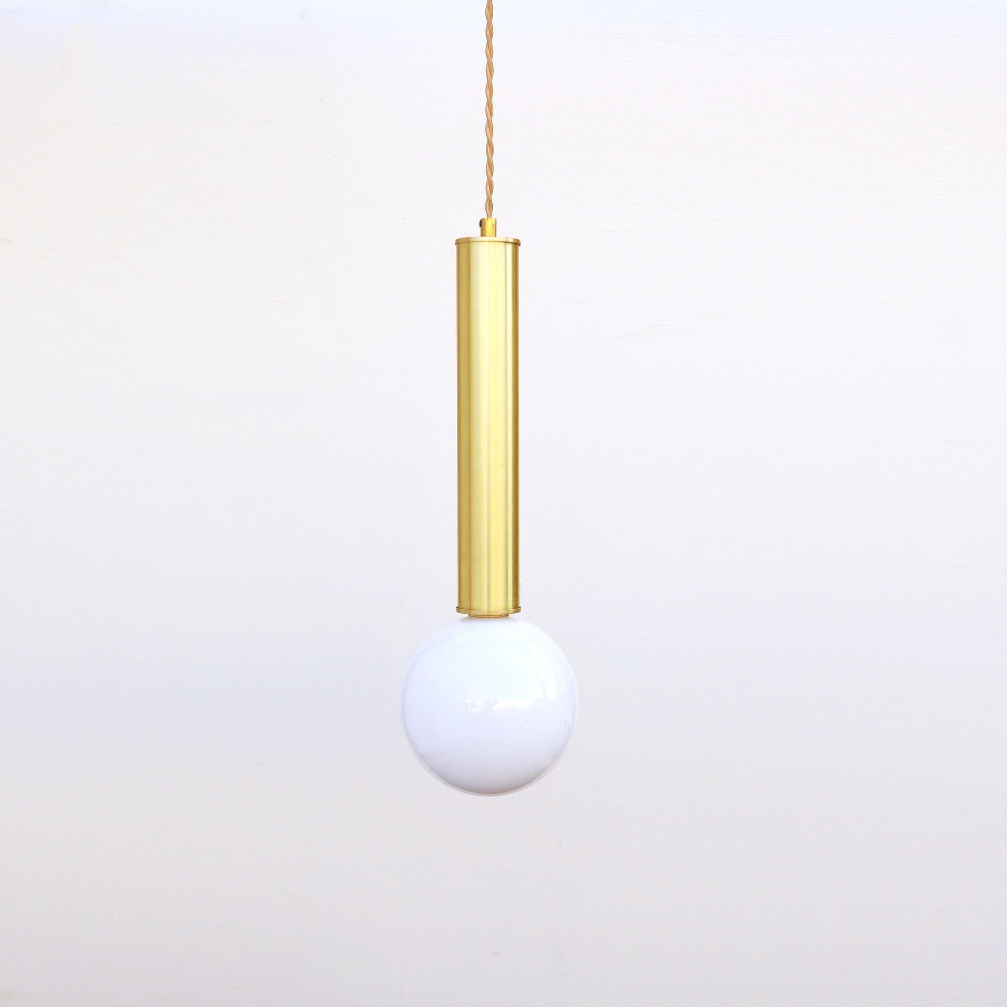 One-Light Brass Cylinder Pendant with Opal Globe