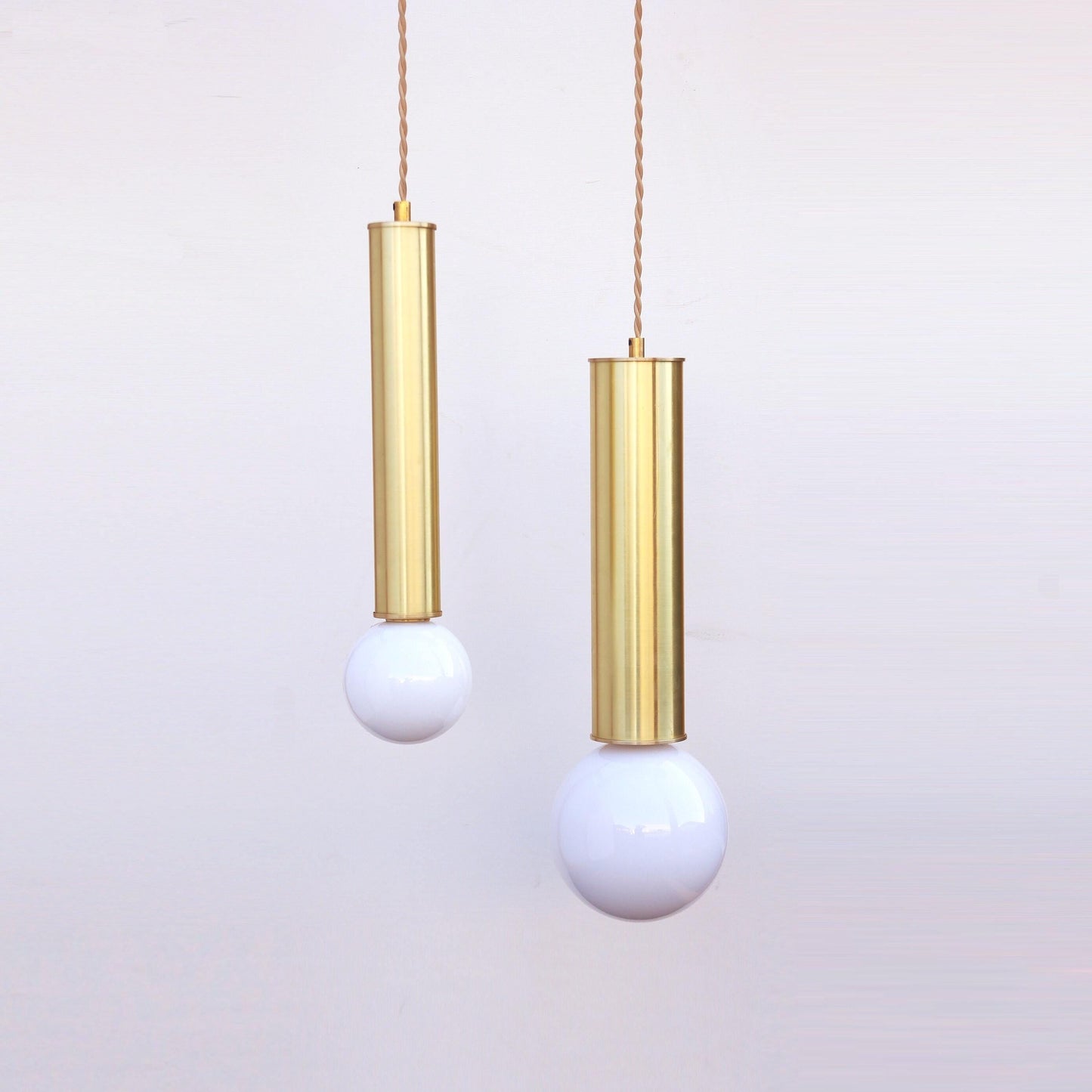 One-Light Brass Cylinder Pendant with Opal Globe