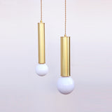 One-Light Brass Cylinder Pendant with Opal Globe