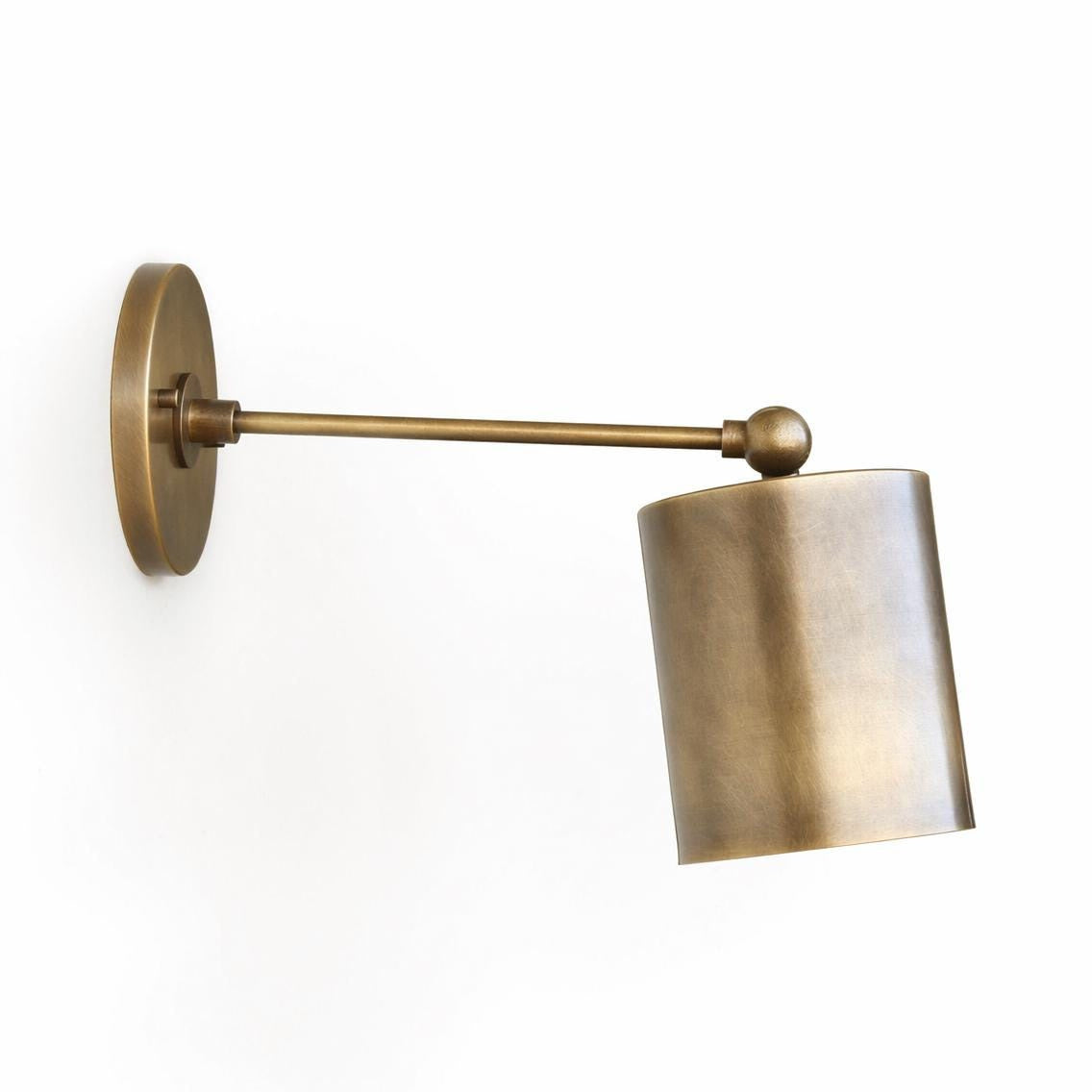 One-Light Brass Cylinder Shade Wall Sconce with Long Arm