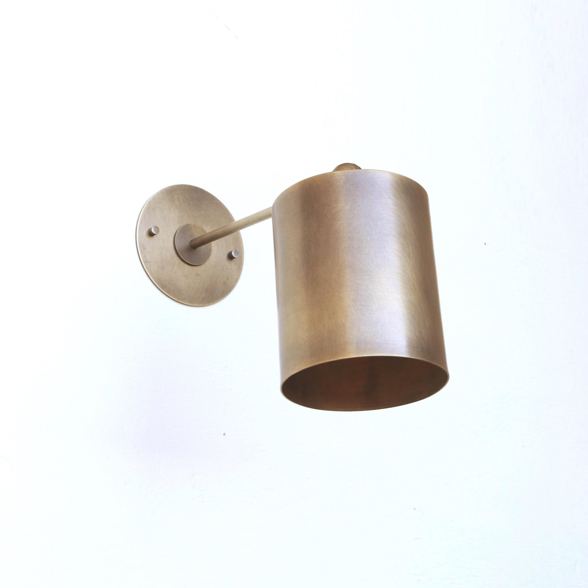 One-Light Brass Cylinder Shade Wall Sconce with Long Arm