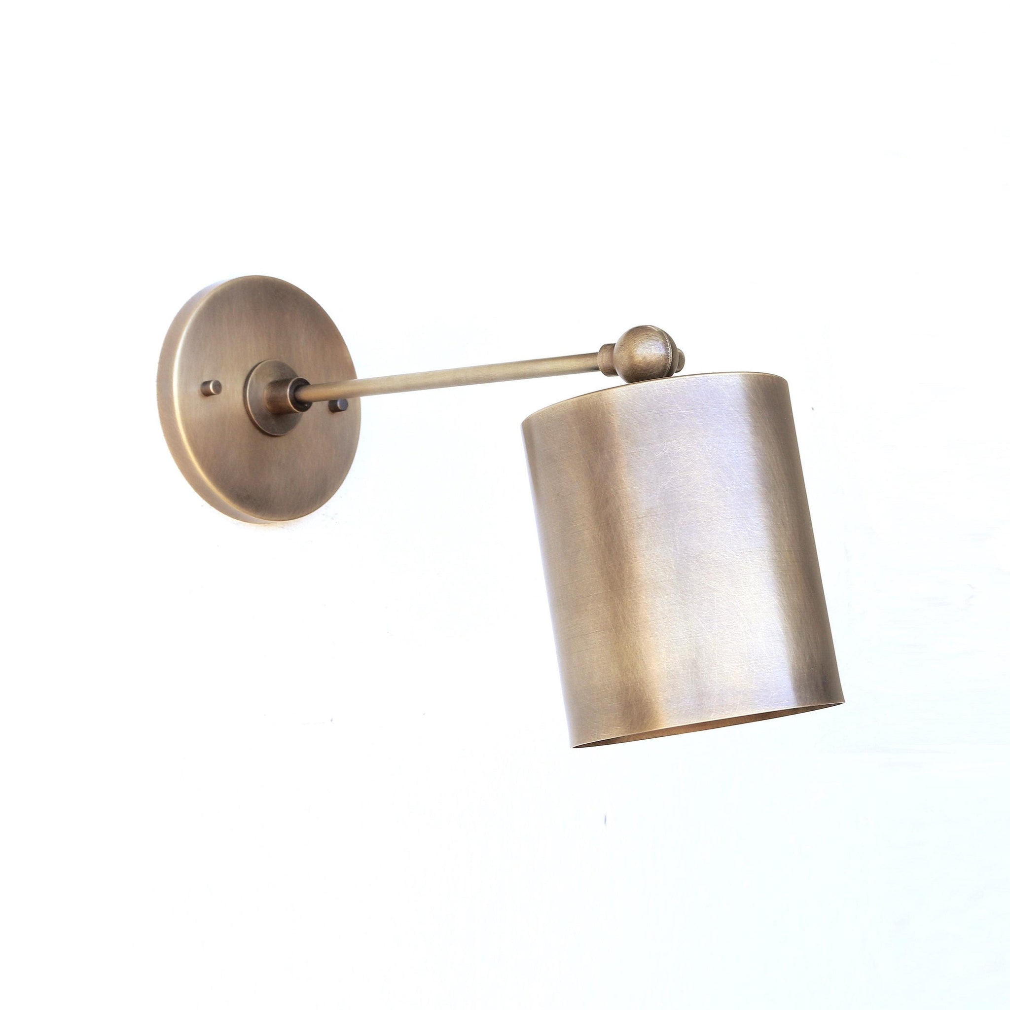 One-Light Brass Cylinder Shade Wall Sconce with Long Arm