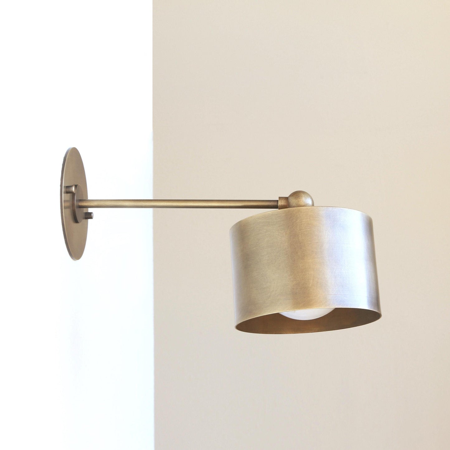 One-Light Brass Cylinder Wall Sconce with Extended Arm