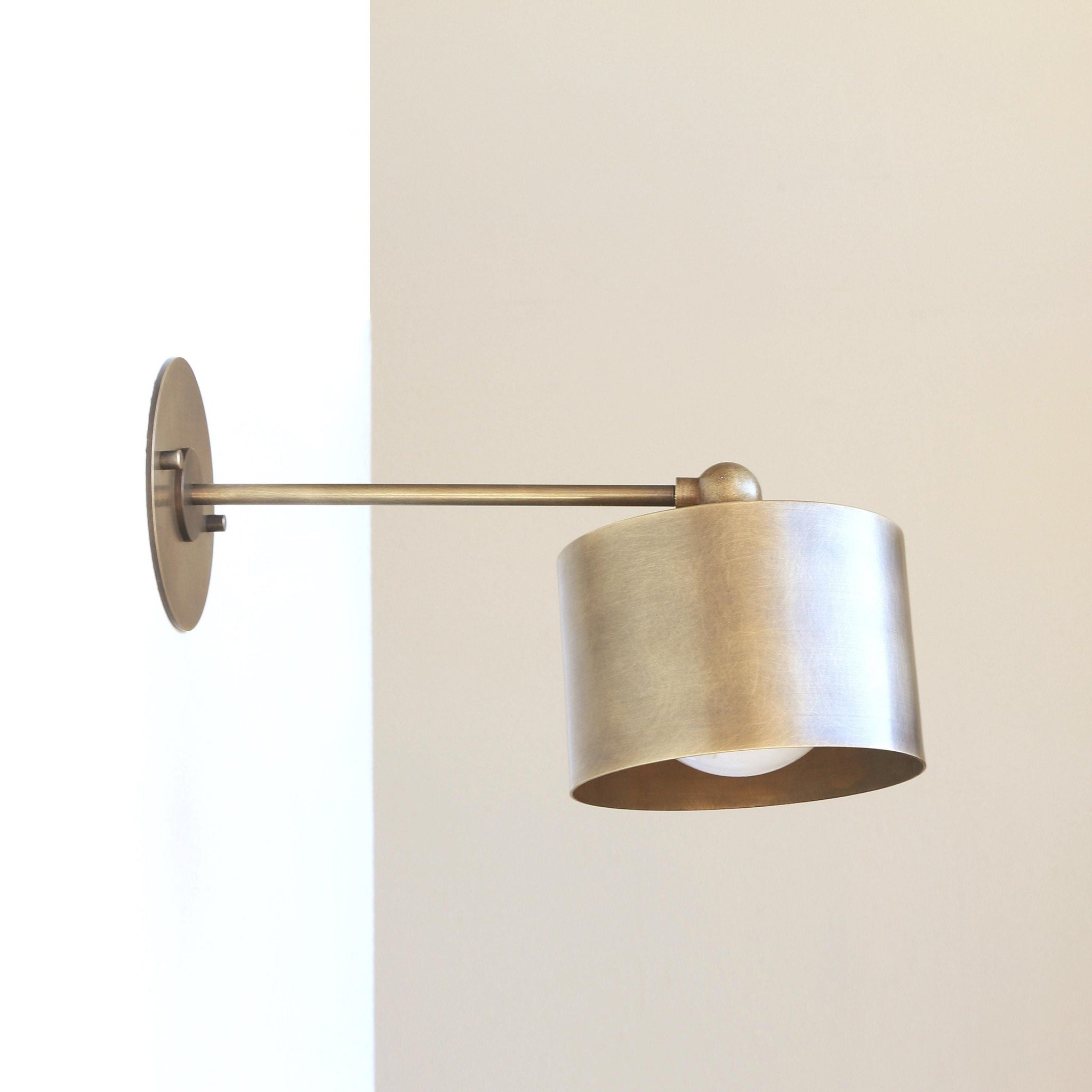One-Light Brass Cylinder Wall Sconce with Extended Arm