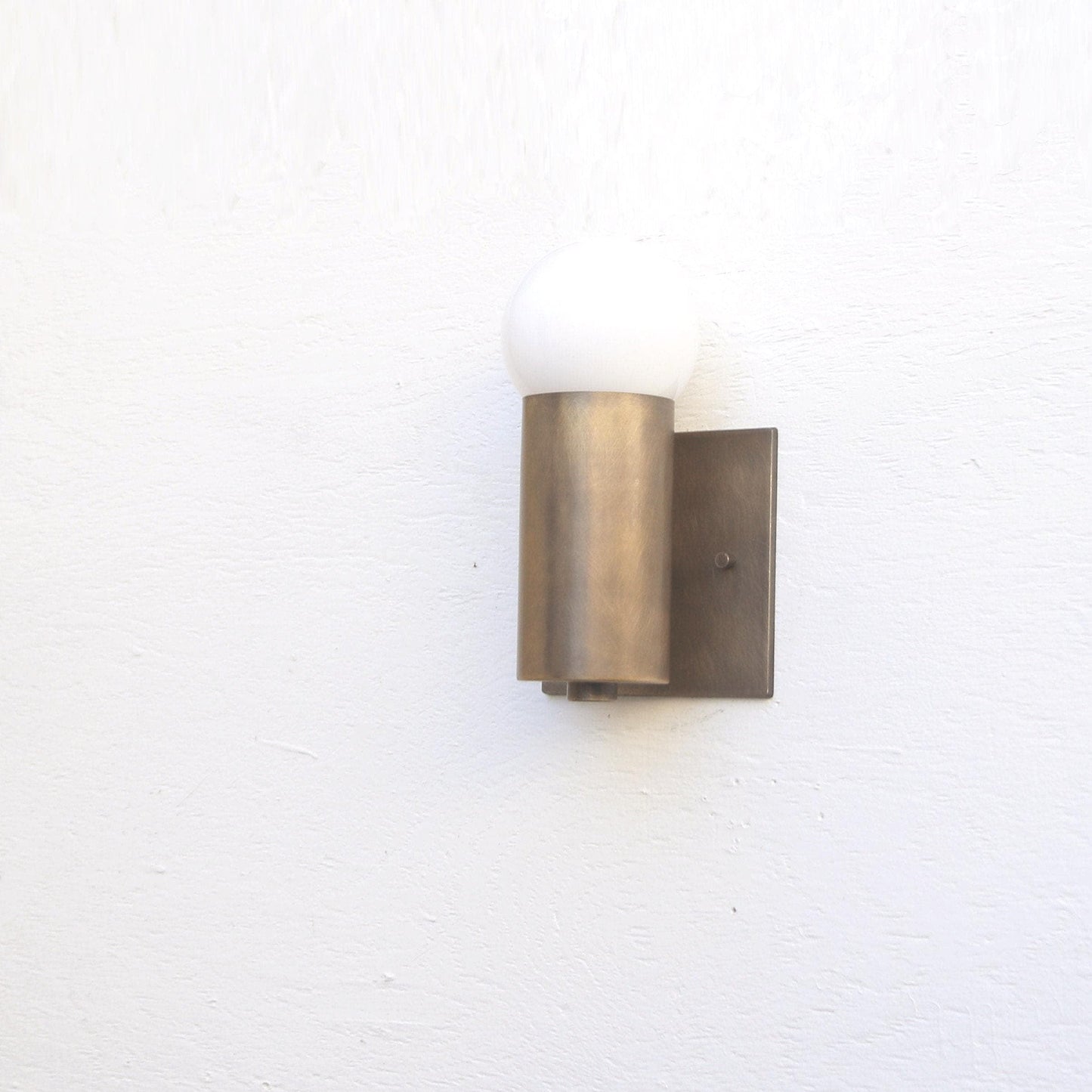 One-Light Brass Cylinder Wall Sconce with Opal Globe