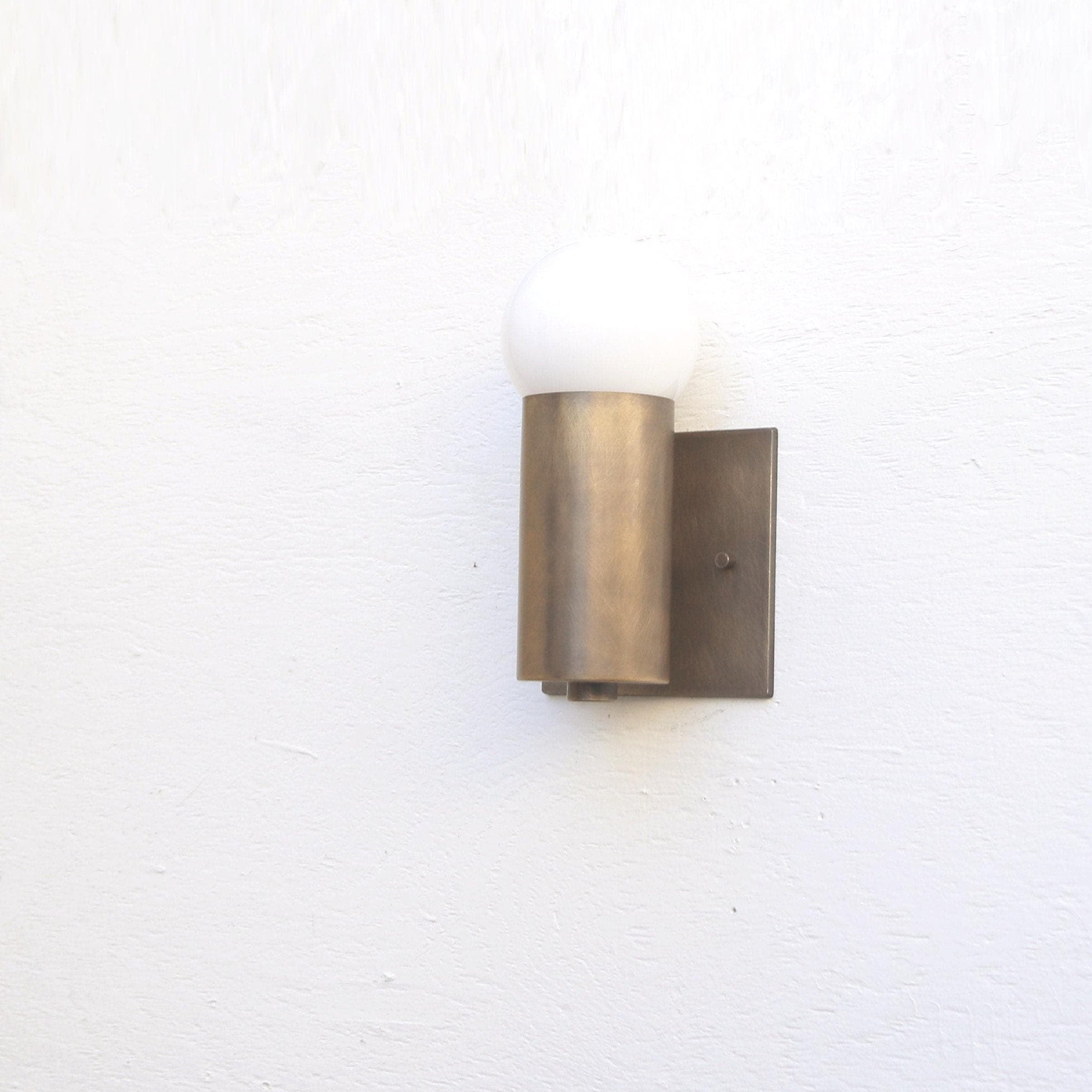 One-Light Brass Cylinder Wall Sconce with Opal Globe