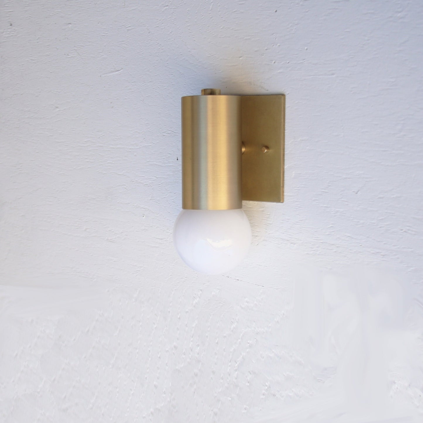 One-Light Brass Cylinder Wall Sconce with Opal Globe