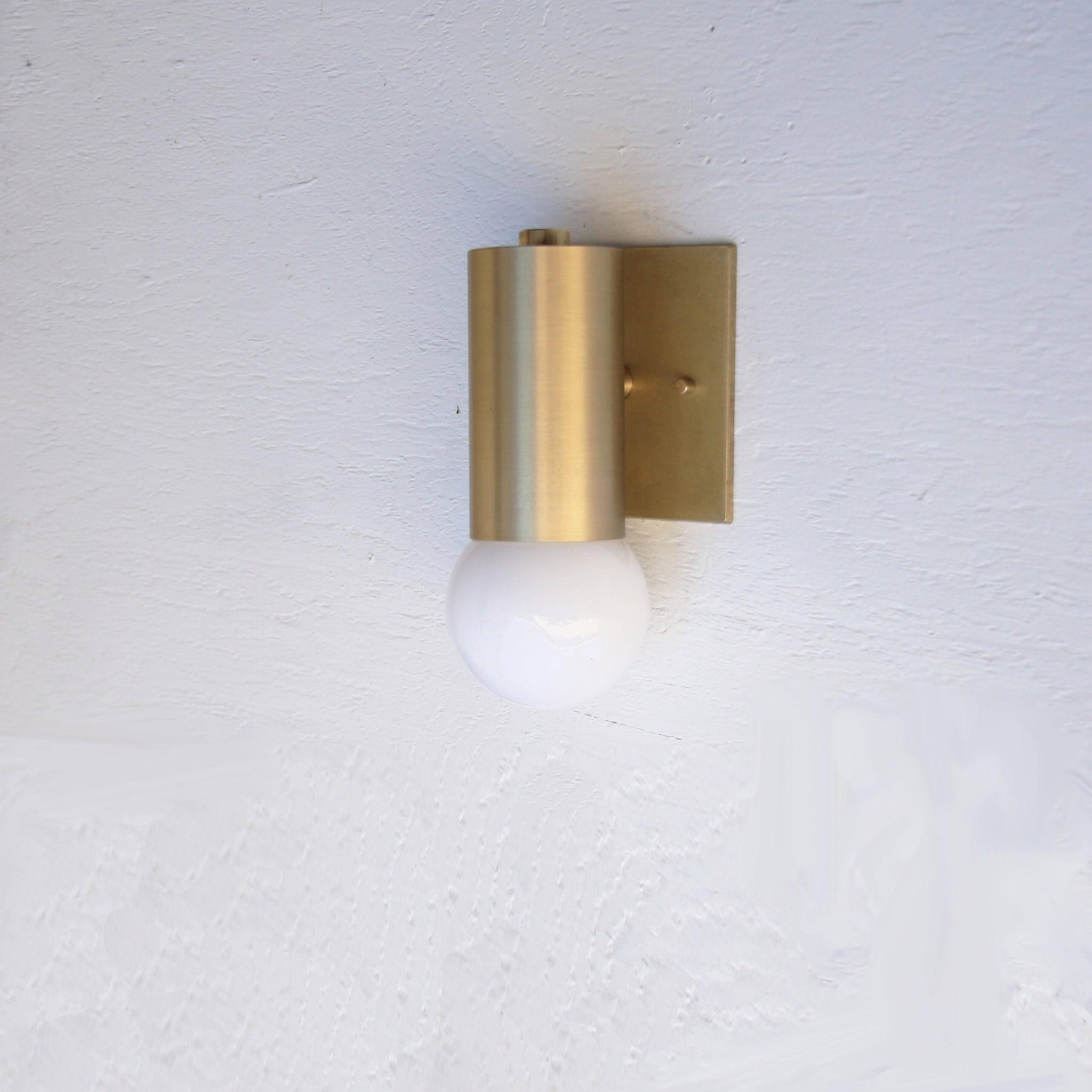 One-Light Brass Cylinder Wall Sconce with Opal Globe