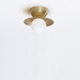 One-Light Brass Disc Flush Mount Ceiling Light with Opal Globe