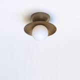 One-Light Brass Disc Flush Mount Ceiling Light with Opal Globe
