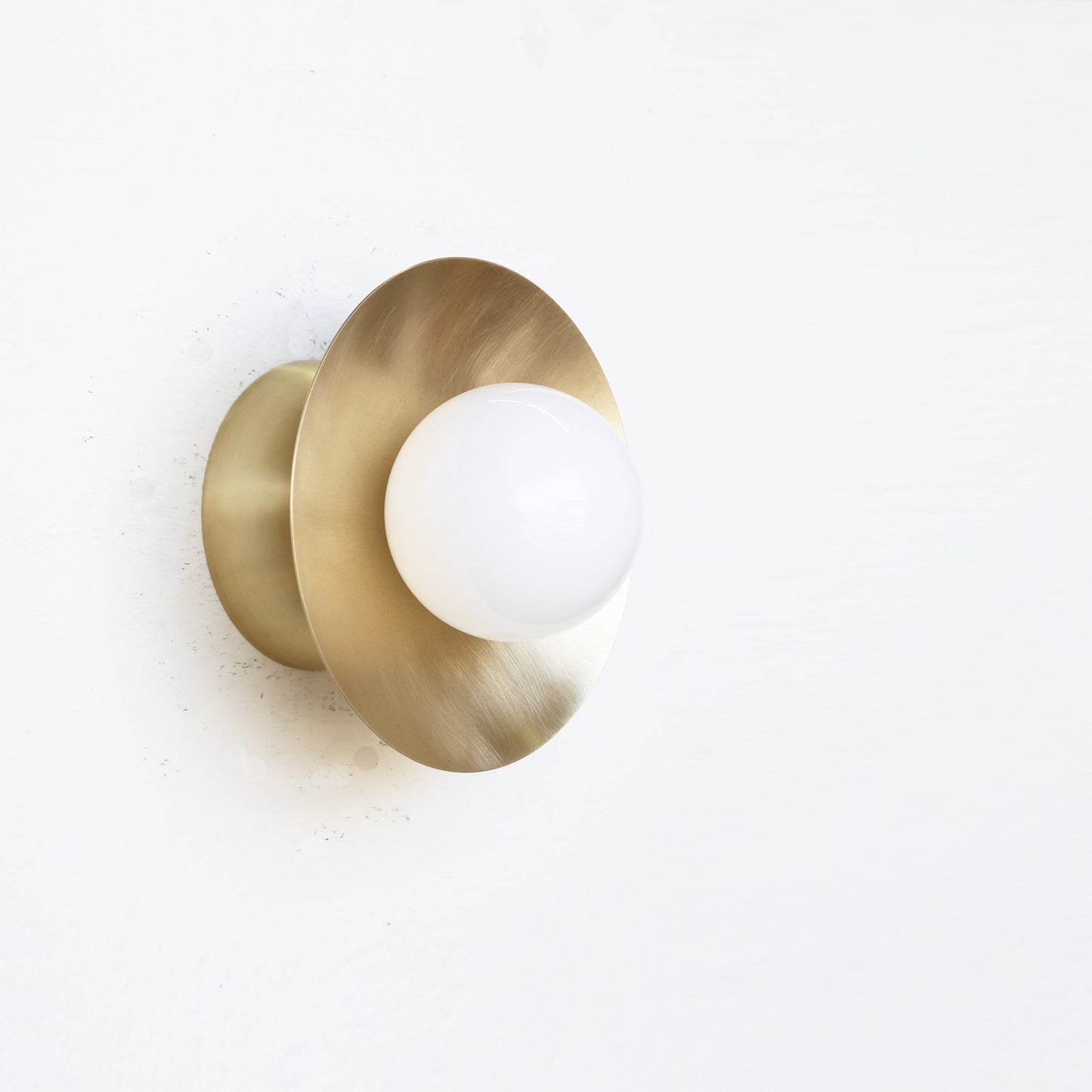 One-Light Brass Disc Flush Mount Ceiling Light with Opal Globe