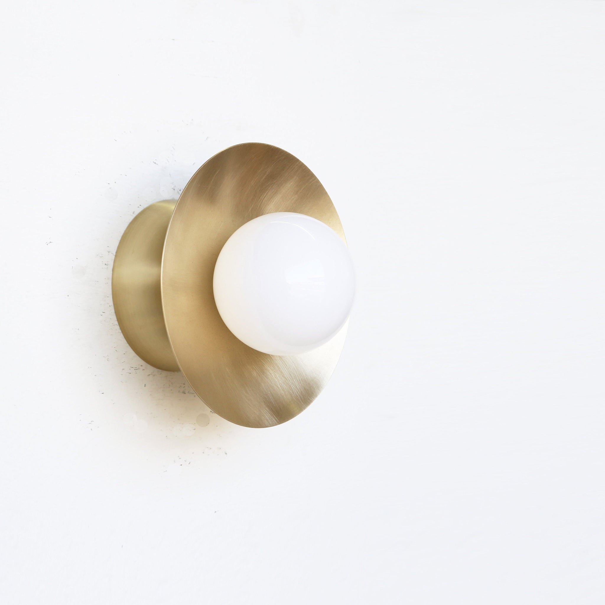 One-Light Brass Disc Flush Mount Ceiling Light with Opal Globe