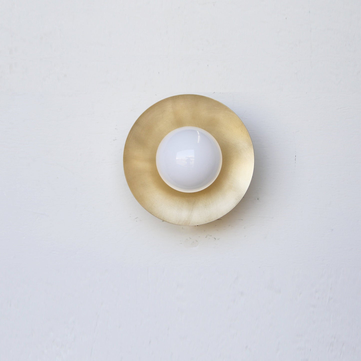 One-Light Brass Disc Flush Mount Ceiling Light with Opal Globe