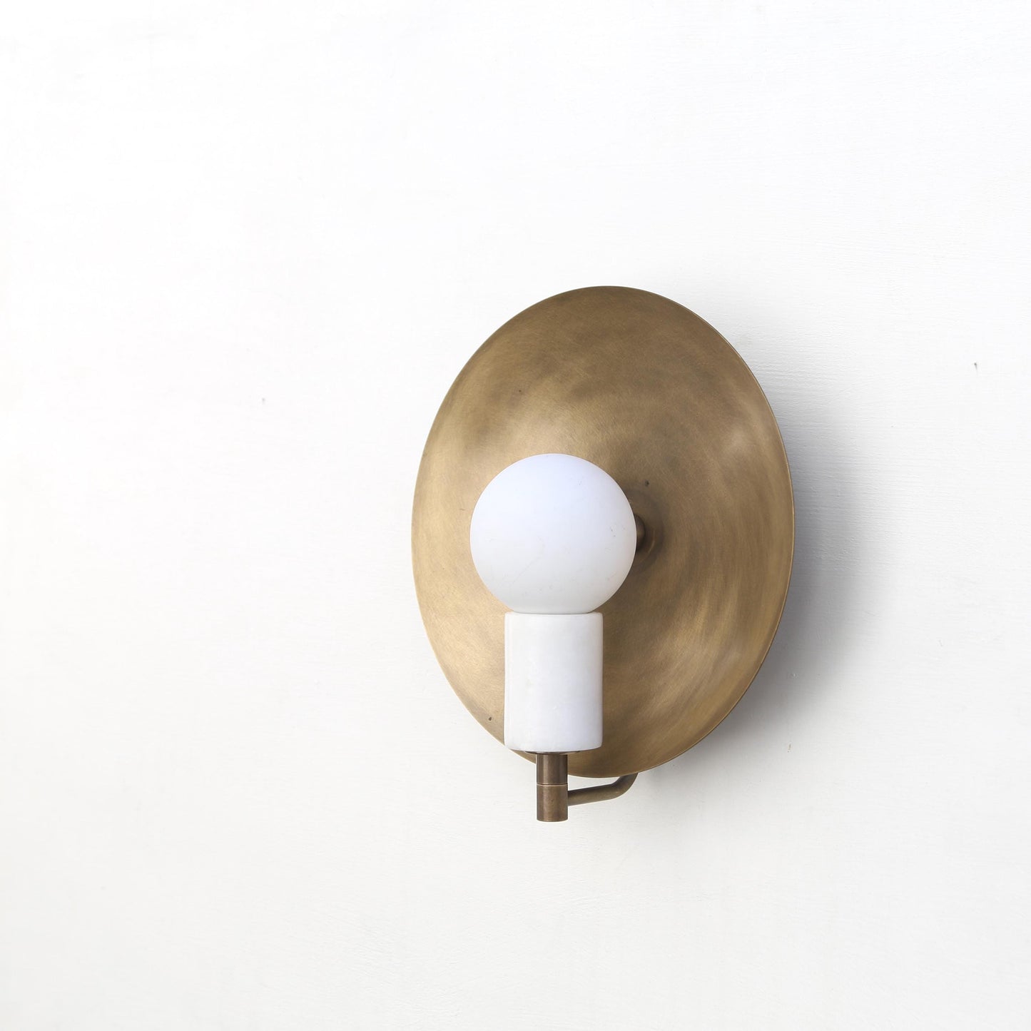 One-Light Brass Disc Sconce with Alabaster Cylinder