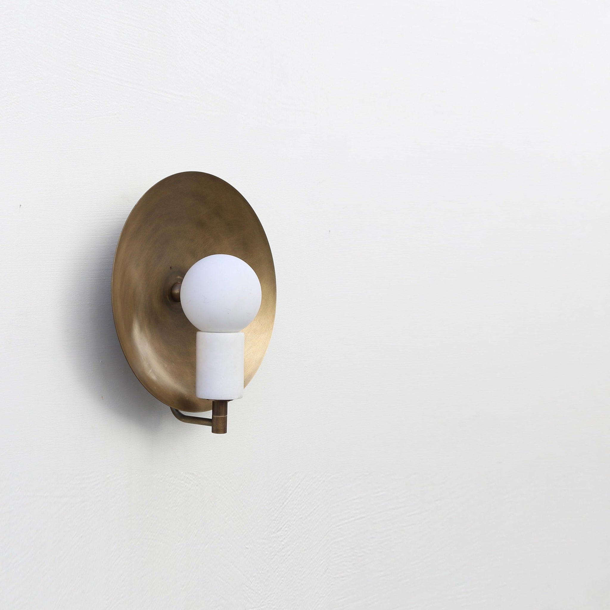 One-Light Brass Disc Sconce with Alabaster Cylinder
