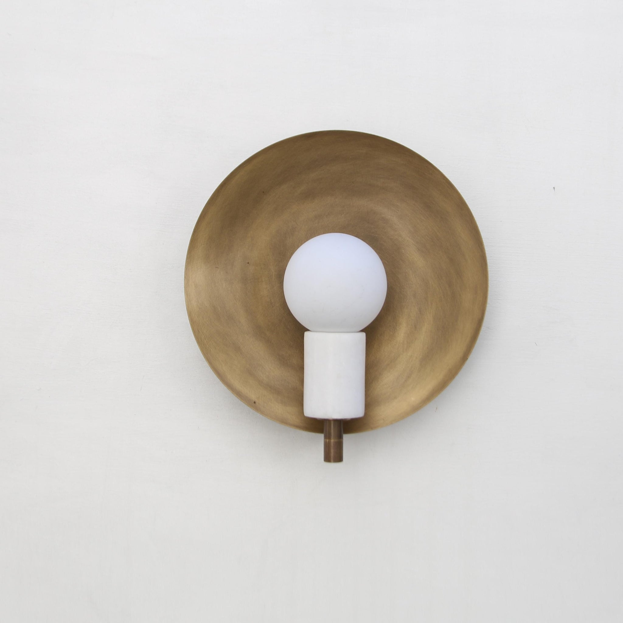 One-Light Brass Disc Sconce with Alabaster Cylinder