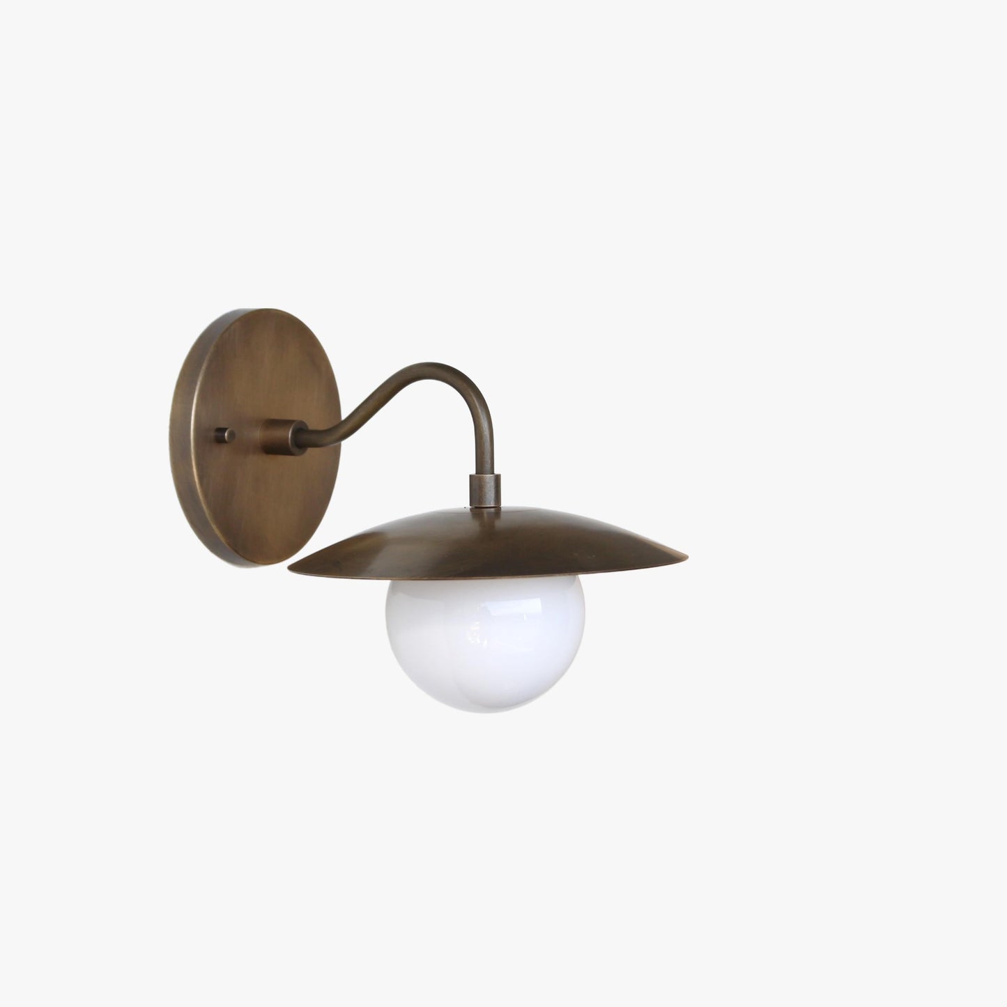 One-Light Brass Disc Shade Gooseneck Wall Sconce