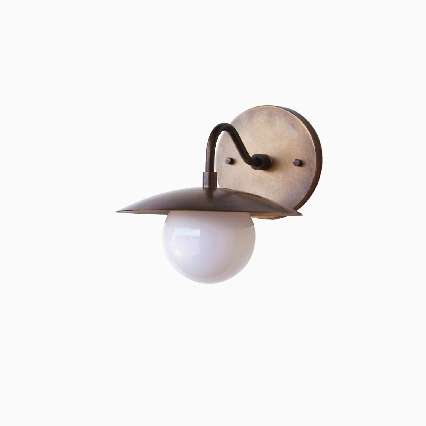 One-Light Brass Disc Shade Gooseneck Wall Sconce