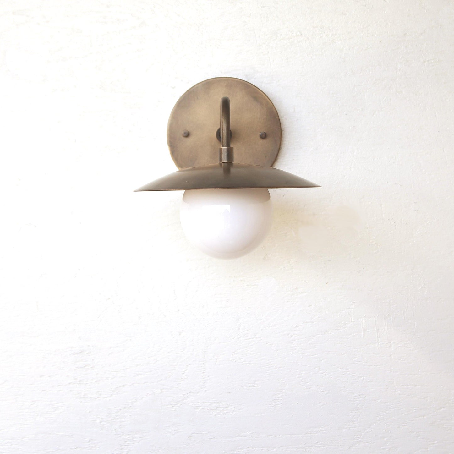 One-Light Brass Disc Shade Gooseneck Wall Sconce