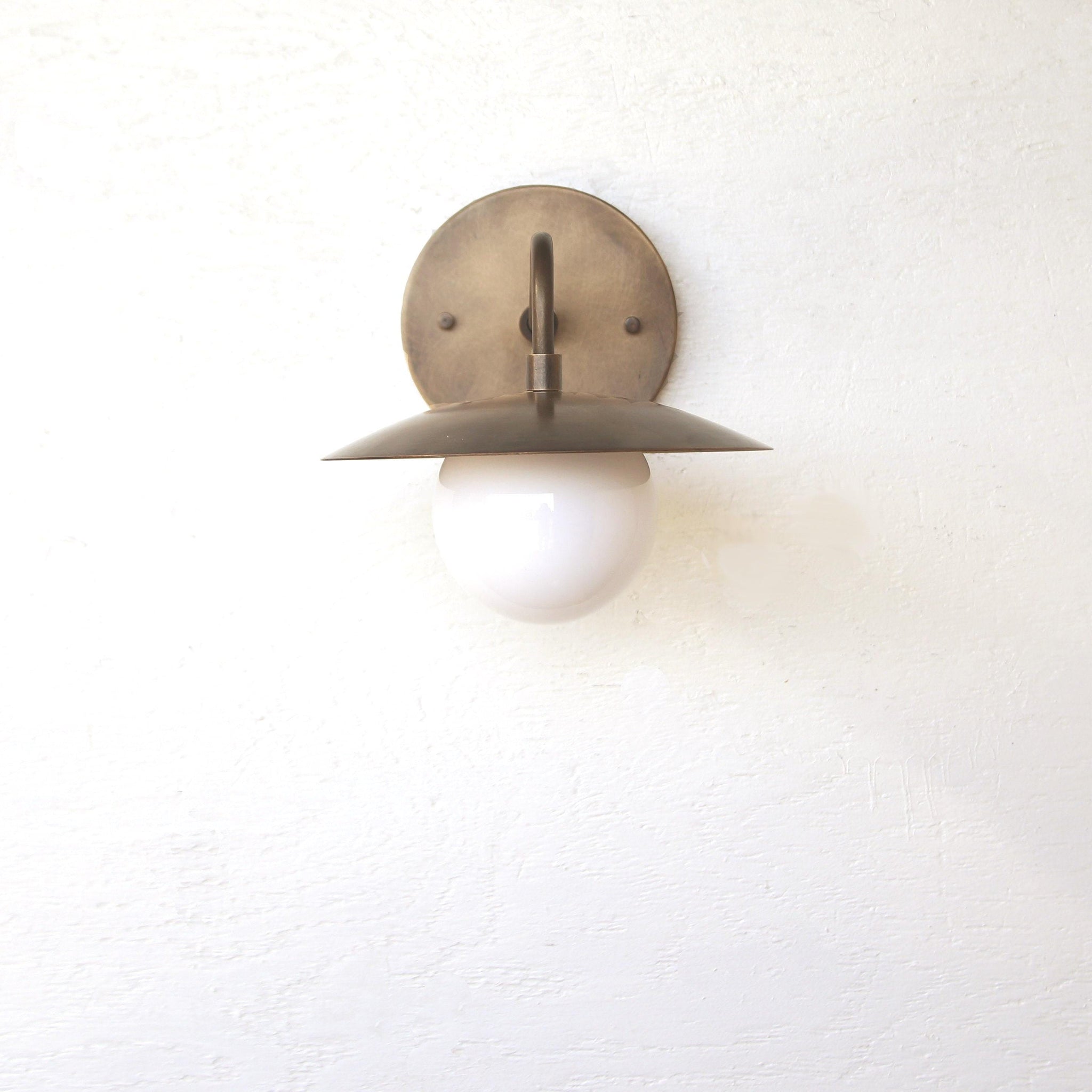One-Light Brass Disc Shade Gooseneck Wall Sconce