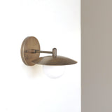 One-Light Brass Disc Shade Wall Sconce with Opal Globe