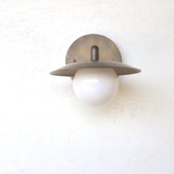 One-Light Brass Disc Shade Wall Sconce with Opal Globe