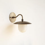 One-Light Brass Dish Wall Sconce with Milk Glass Shade