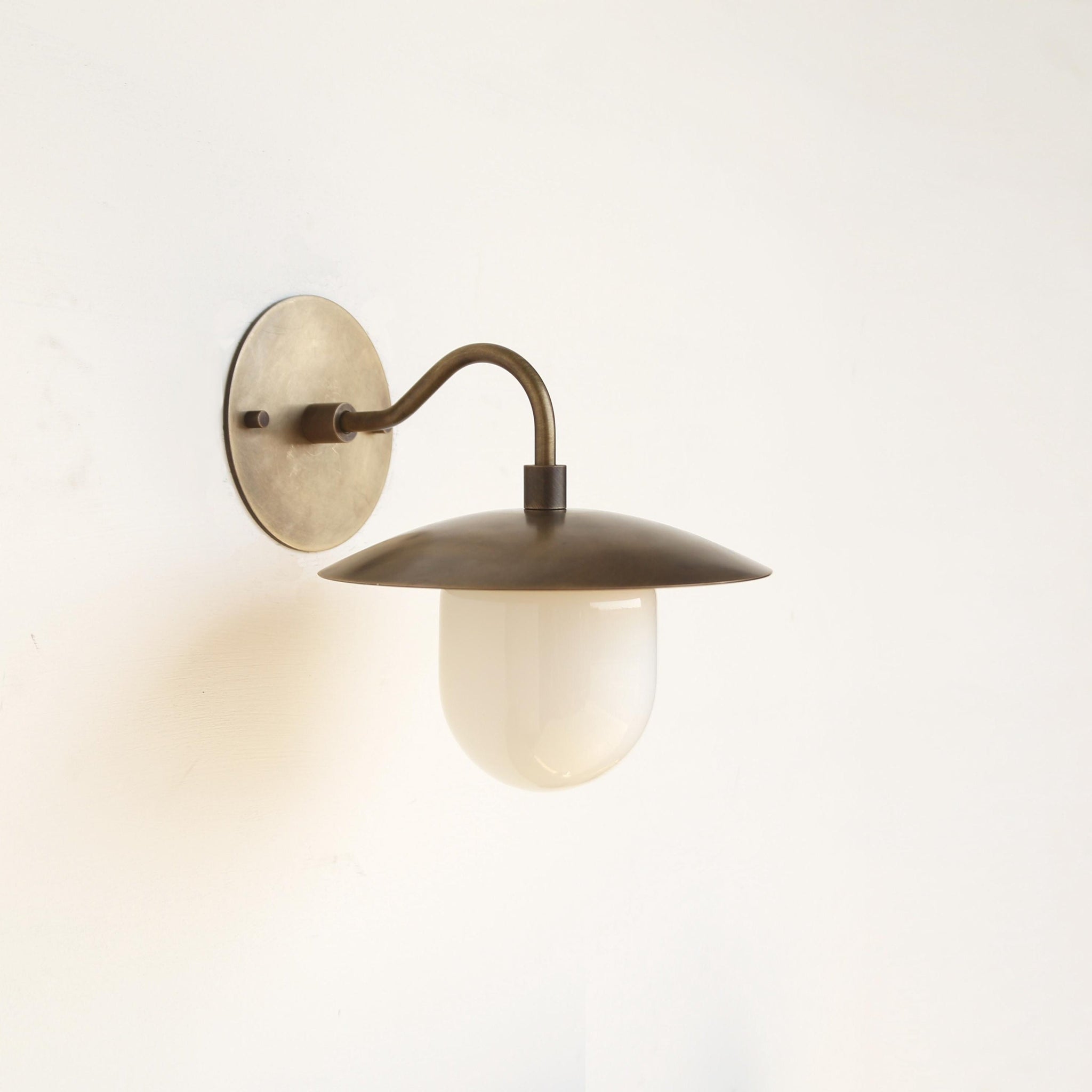 One-Light Brass Dish Wall Sconce with Milk Glass Shade