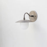 One-Light Brass Dish Wall Sconce with Milk Glass Shade